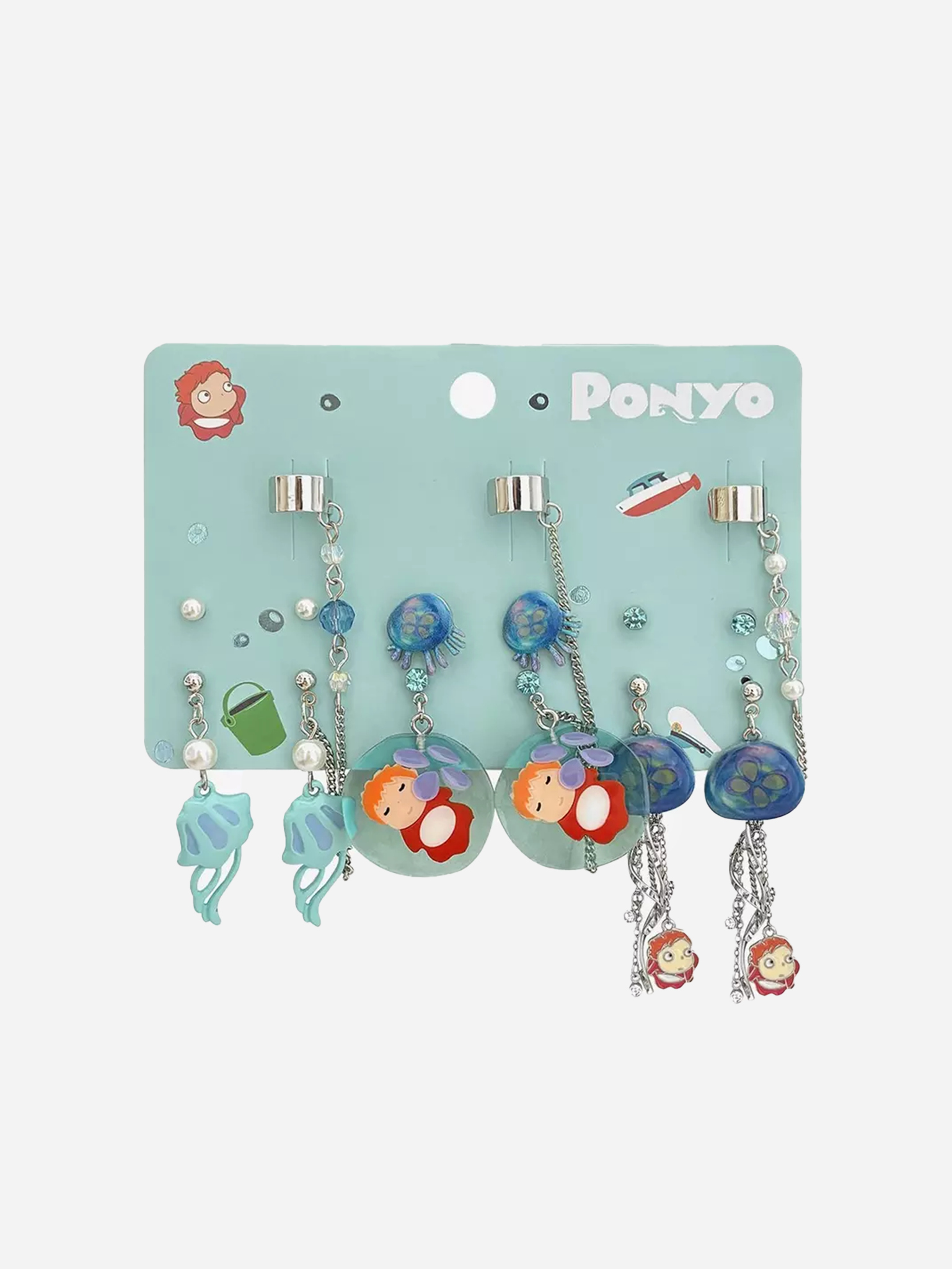 Ponyo Aquatic Creatures Cuff Earring Set