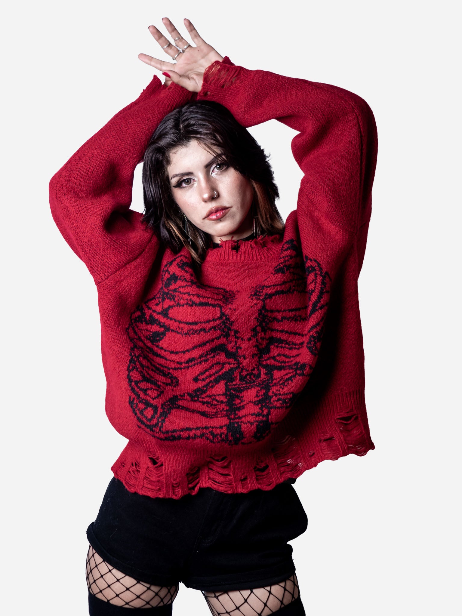 Red Ripped Skeleton Knit