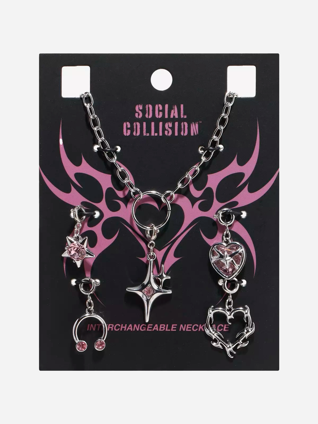 Social Collision Cyber Heart Pink Star Necklace Charm Set