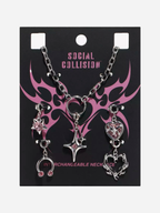Social Collision Cyber Heart Pink Star Necklace Charm Set