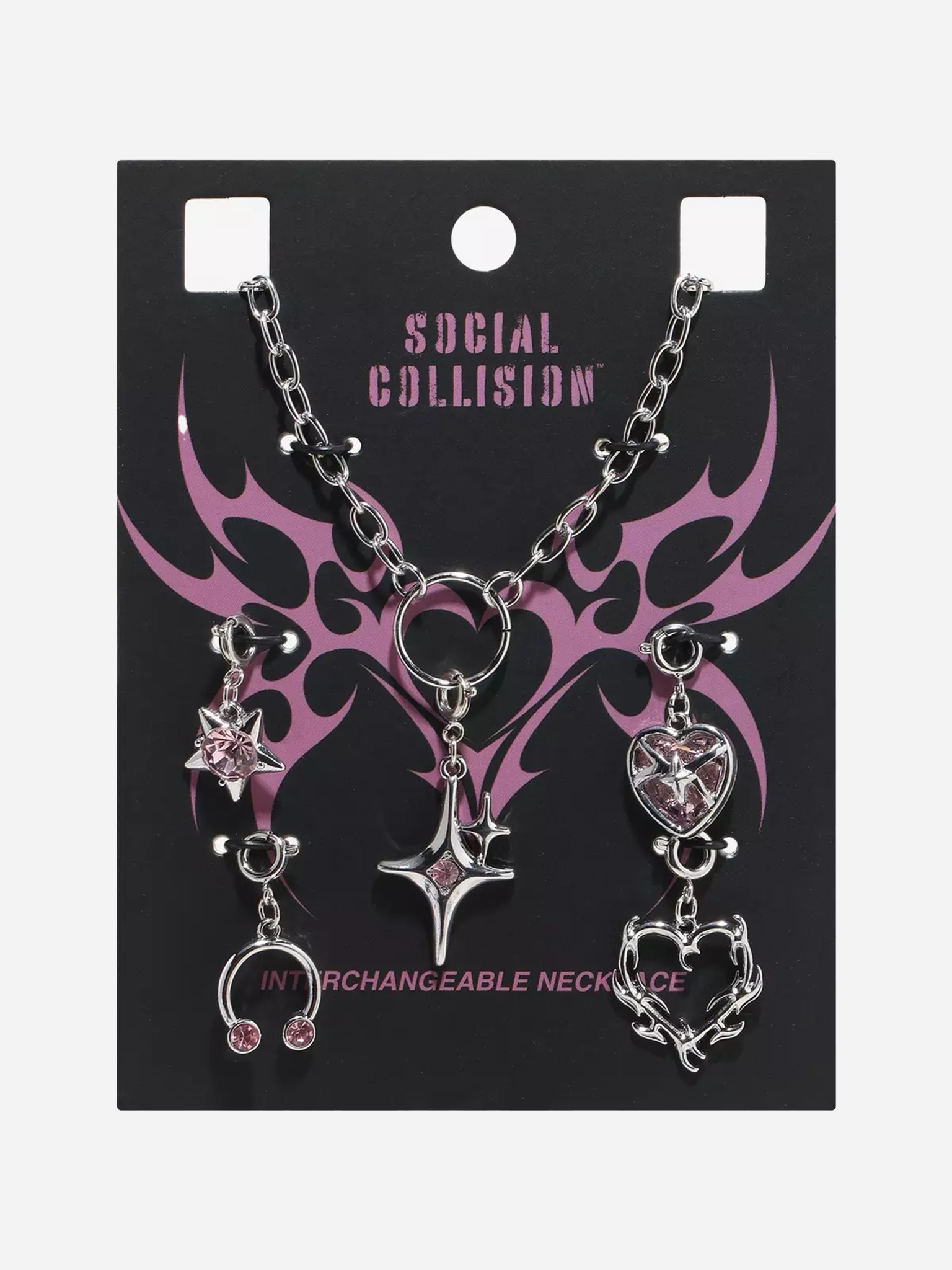 Social Collision Cyber Heart Pink Star Necklace Charm Set