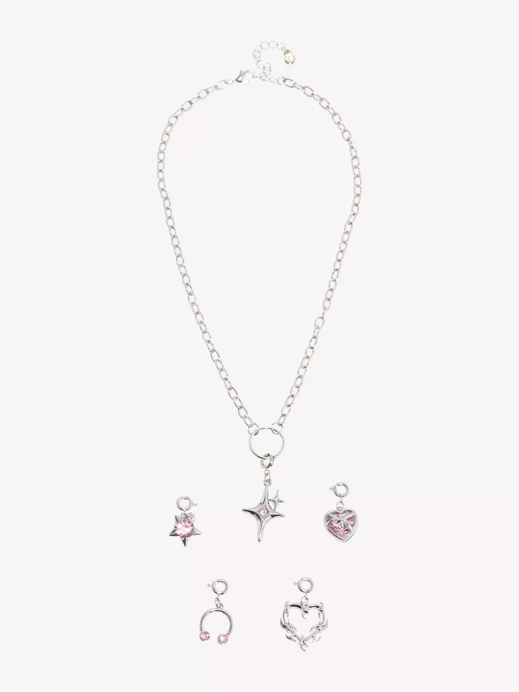 Social Collision Cyber Heart Pink Star Necklace Charm Set