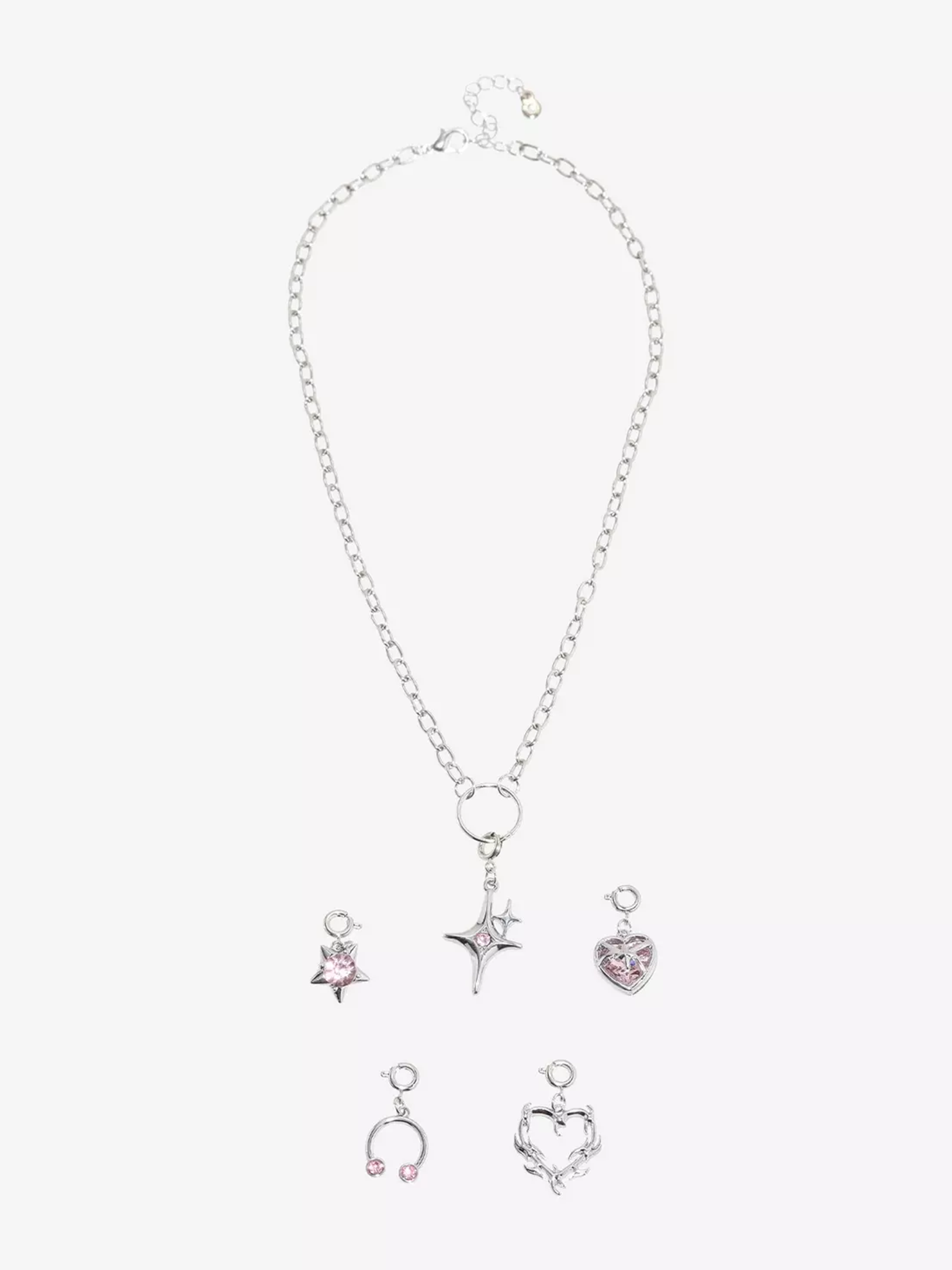 Social Collision Cyber Heart Pink Star Necklace Charm Set