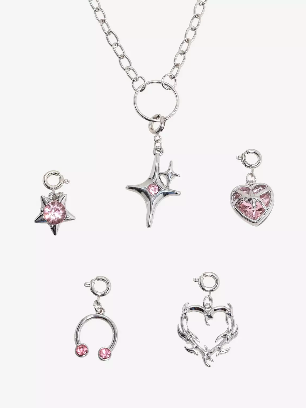 Social Collision Cyber Heart Pink Star Necklace Charm Set
