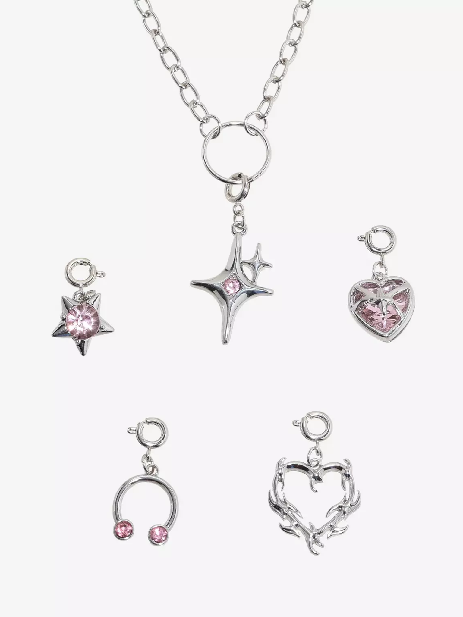 Social Collision Cyber Heart Pink Star Necklace Charm Set