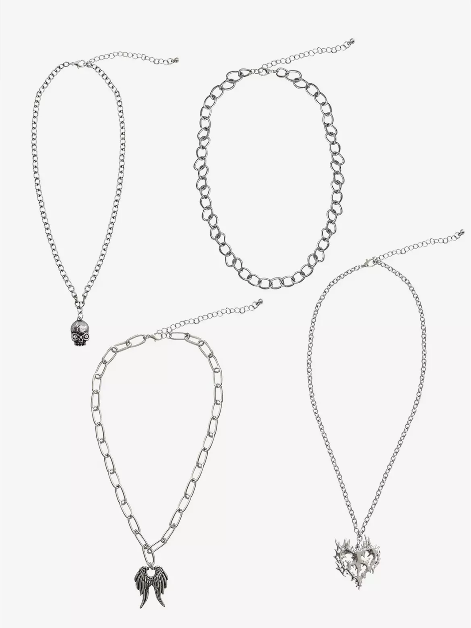 Social Collision Cyber Heart Skull Necklace Set