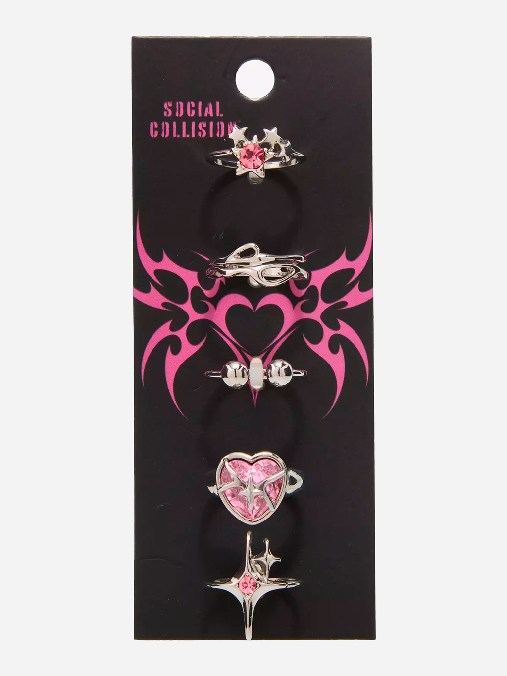 Social Collision Cyber Star Heart Ring Set