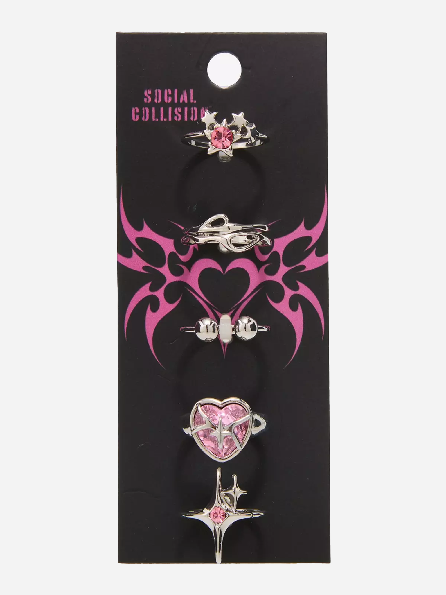 Social Collision Cyber Star Heart Ring Set