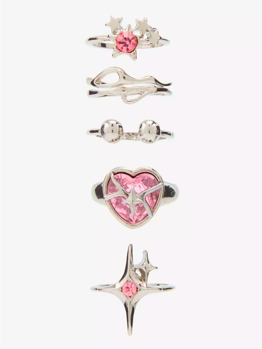 Social Collision Cyber Star Heart Ring Set