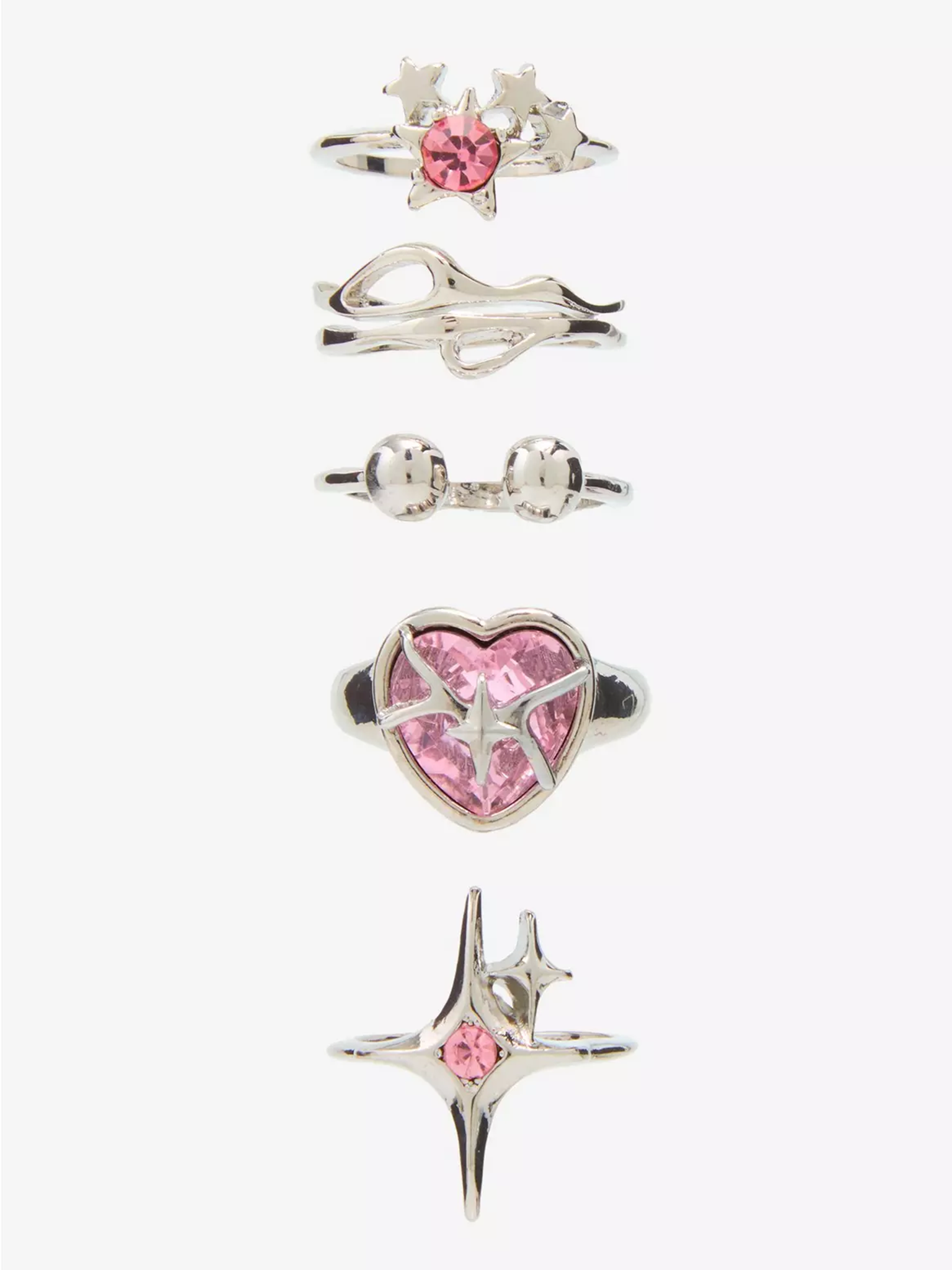 Social Collision Cyber Star Heart Ring Set