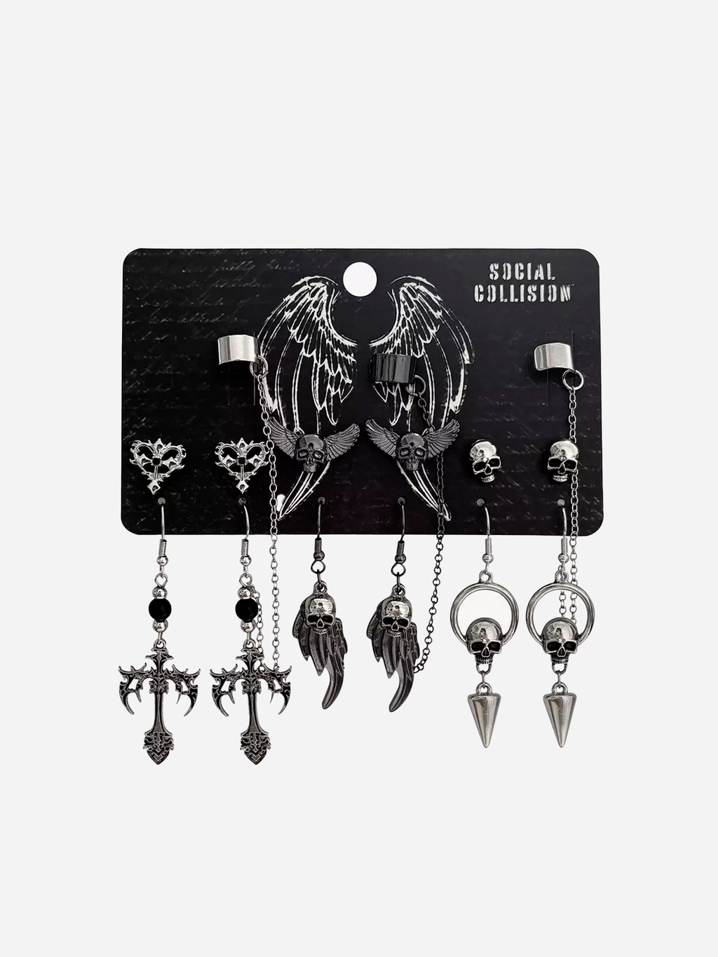 Social Collision Skull Wing Cuff Earring Set