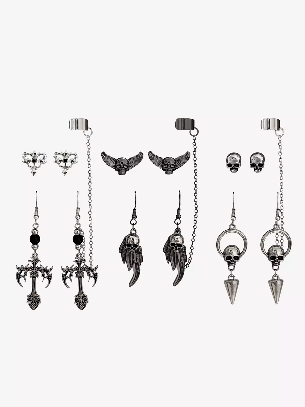 Social Collision Skull Wing Cuff Earring Set