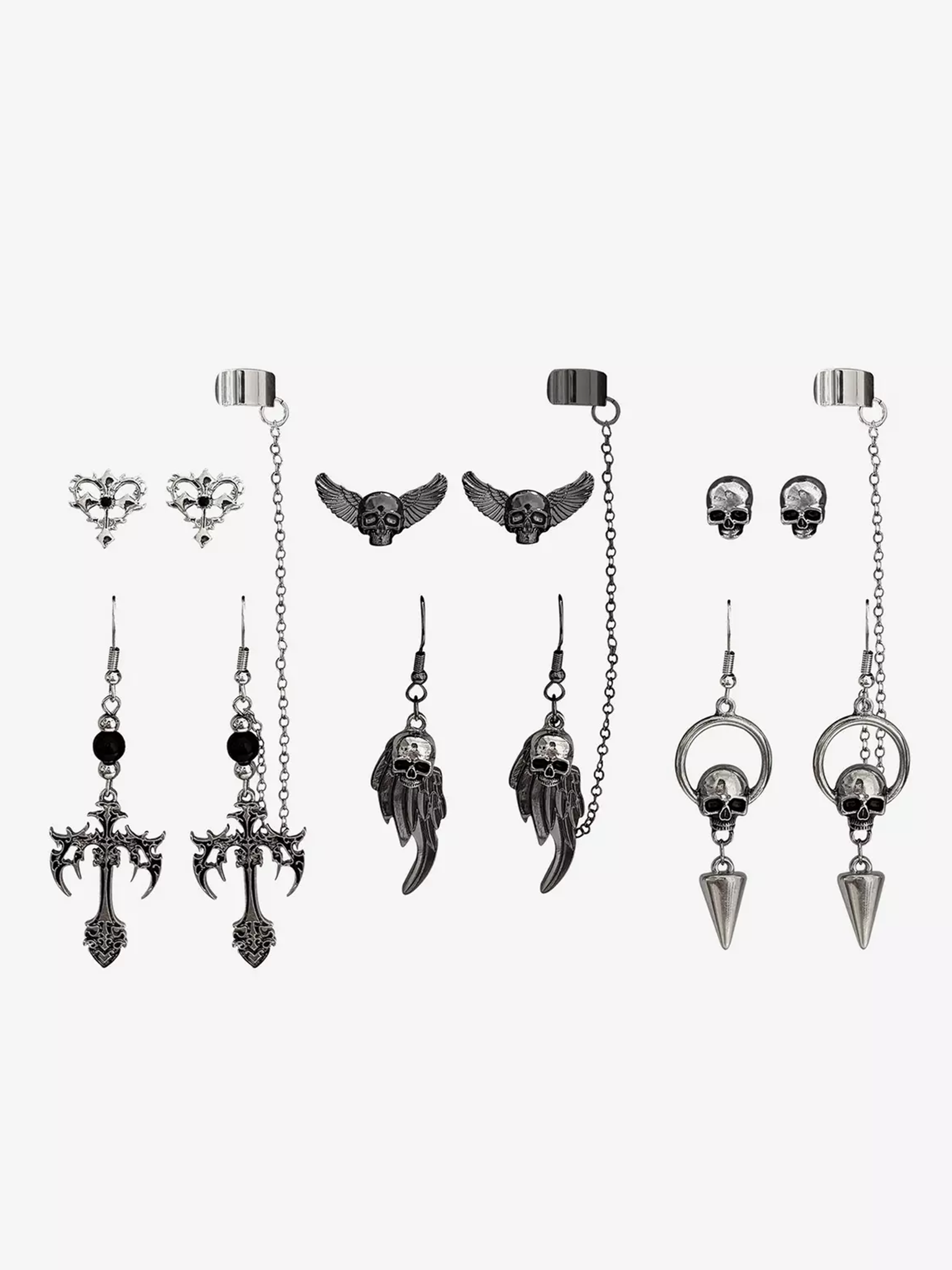 Social Collision Skull Wing Cuff Earring Set