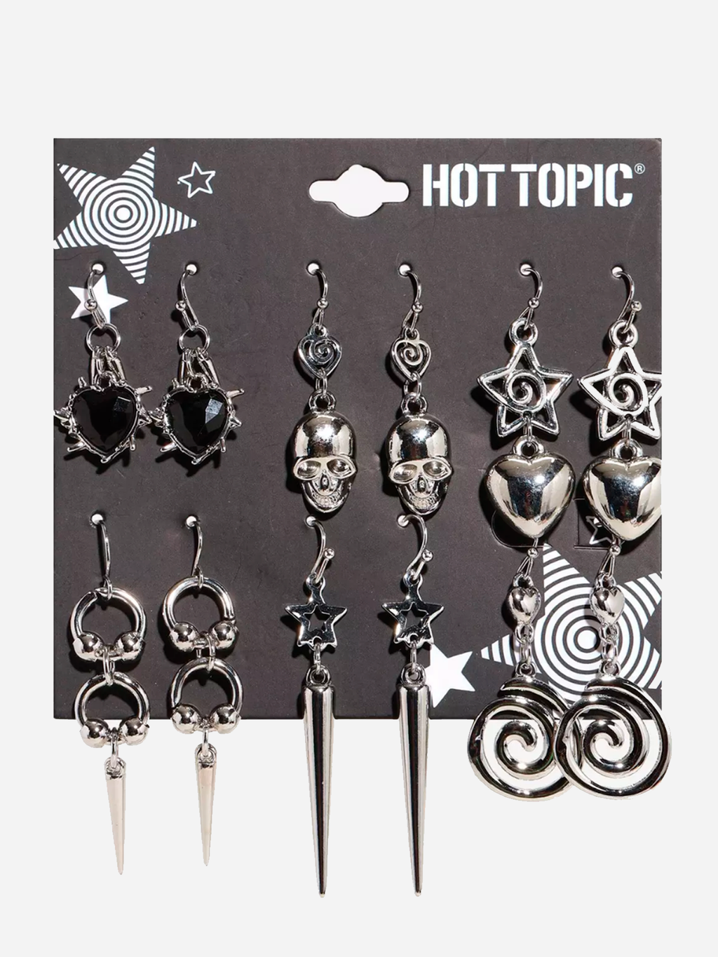 Spiral Star Heart Skull Earring Set