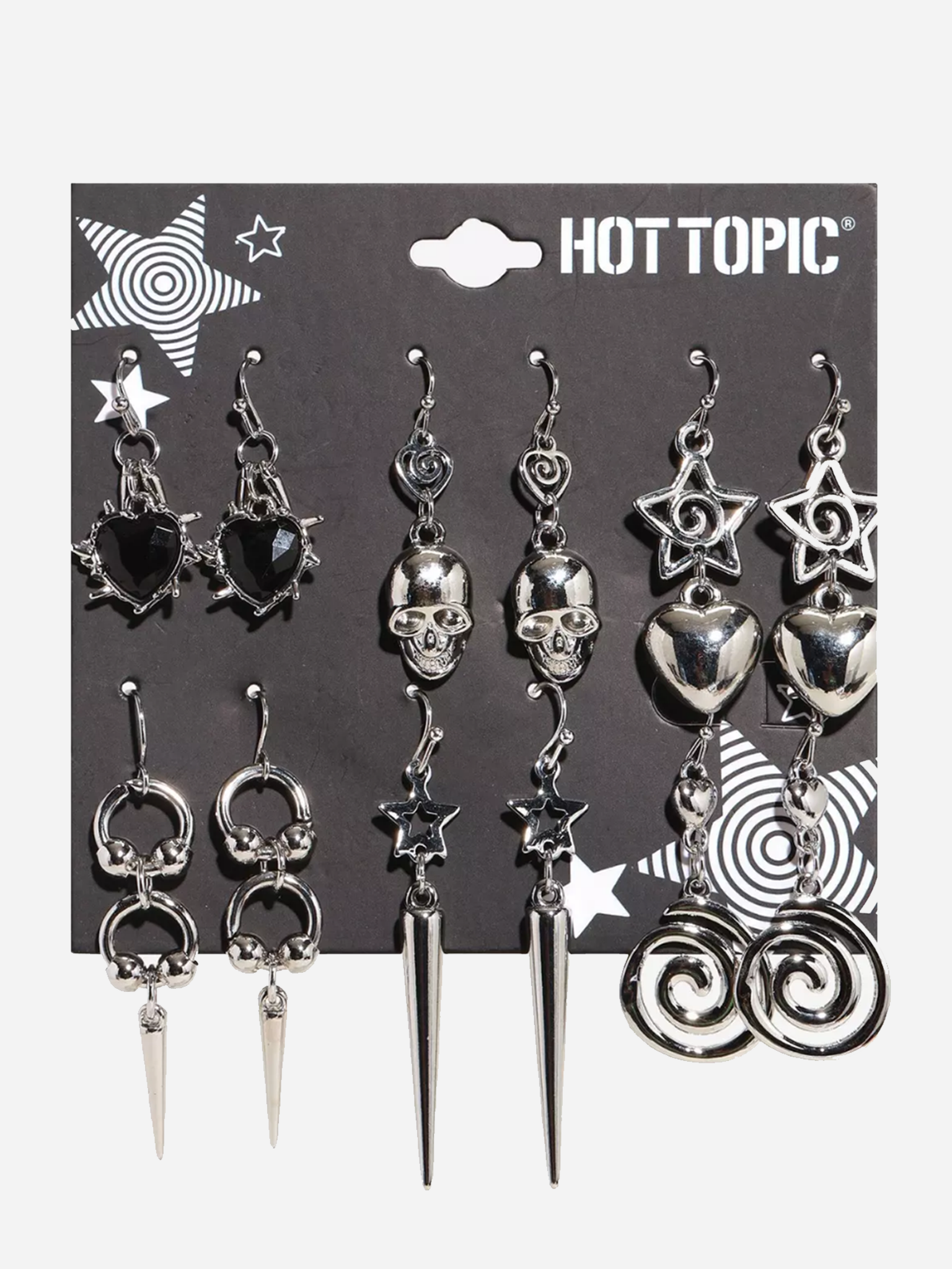 Spiral Star Heart Skull Earring Set