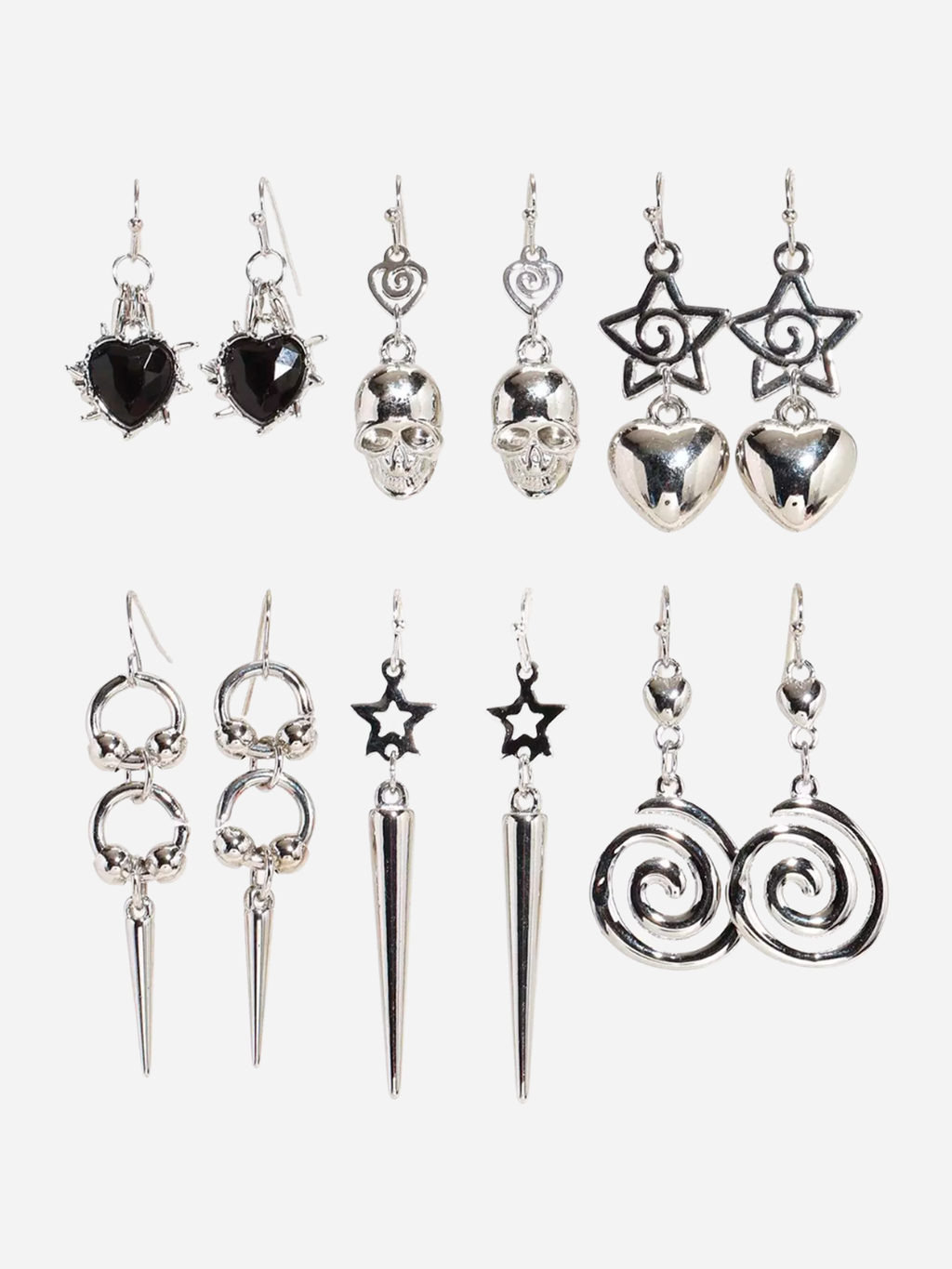 Spiral Star Heart Skull Earring Set