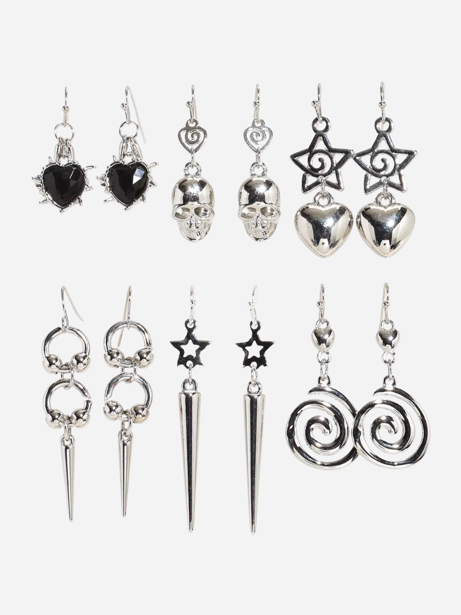 Spiral Star Heart Skull Earring Set