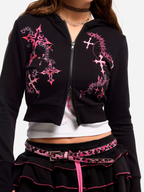 Sweet Society Pink Cross Chain Girls Extreme Crop Hoodie