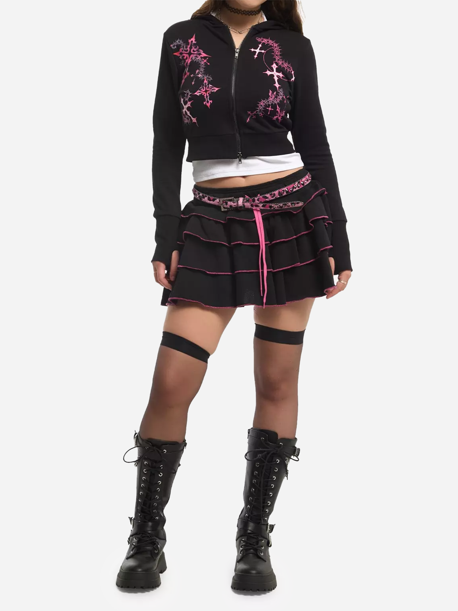 Sweet Society Pink Cross Chain Girls Extreme Crop Hoodie