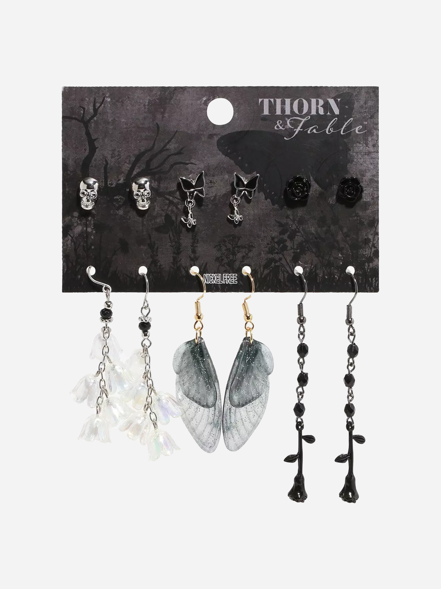 Thorn & Fable Black Rose Wing Earring Set