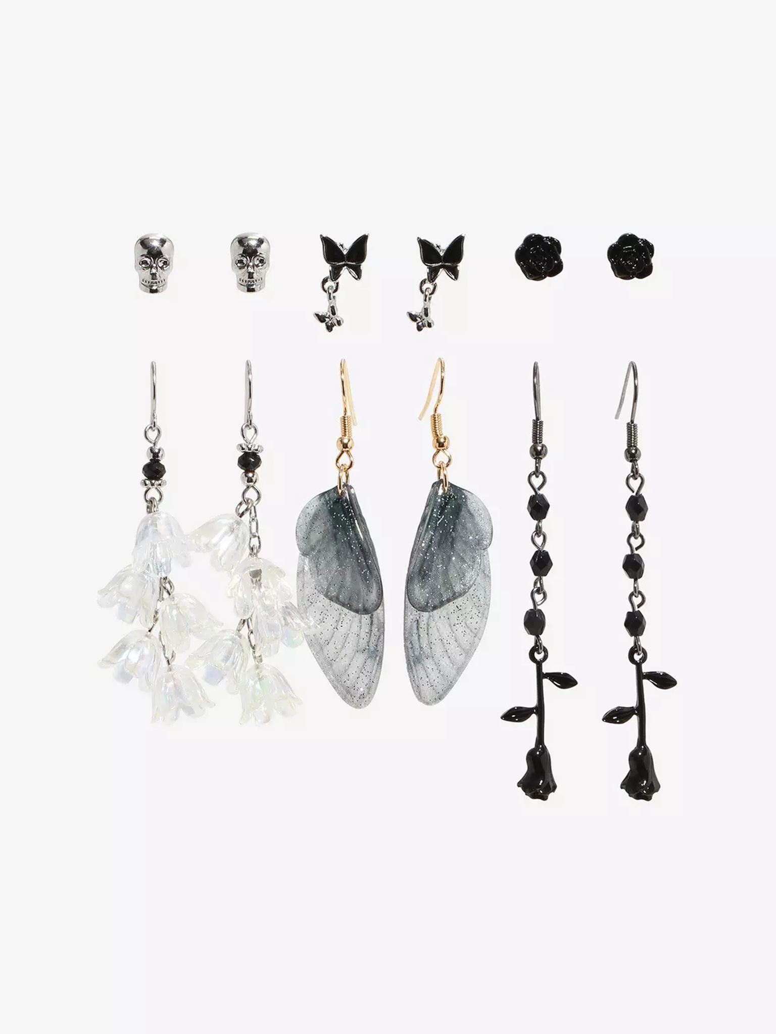 Thorn & Fable Black Rose Wing Earring Set