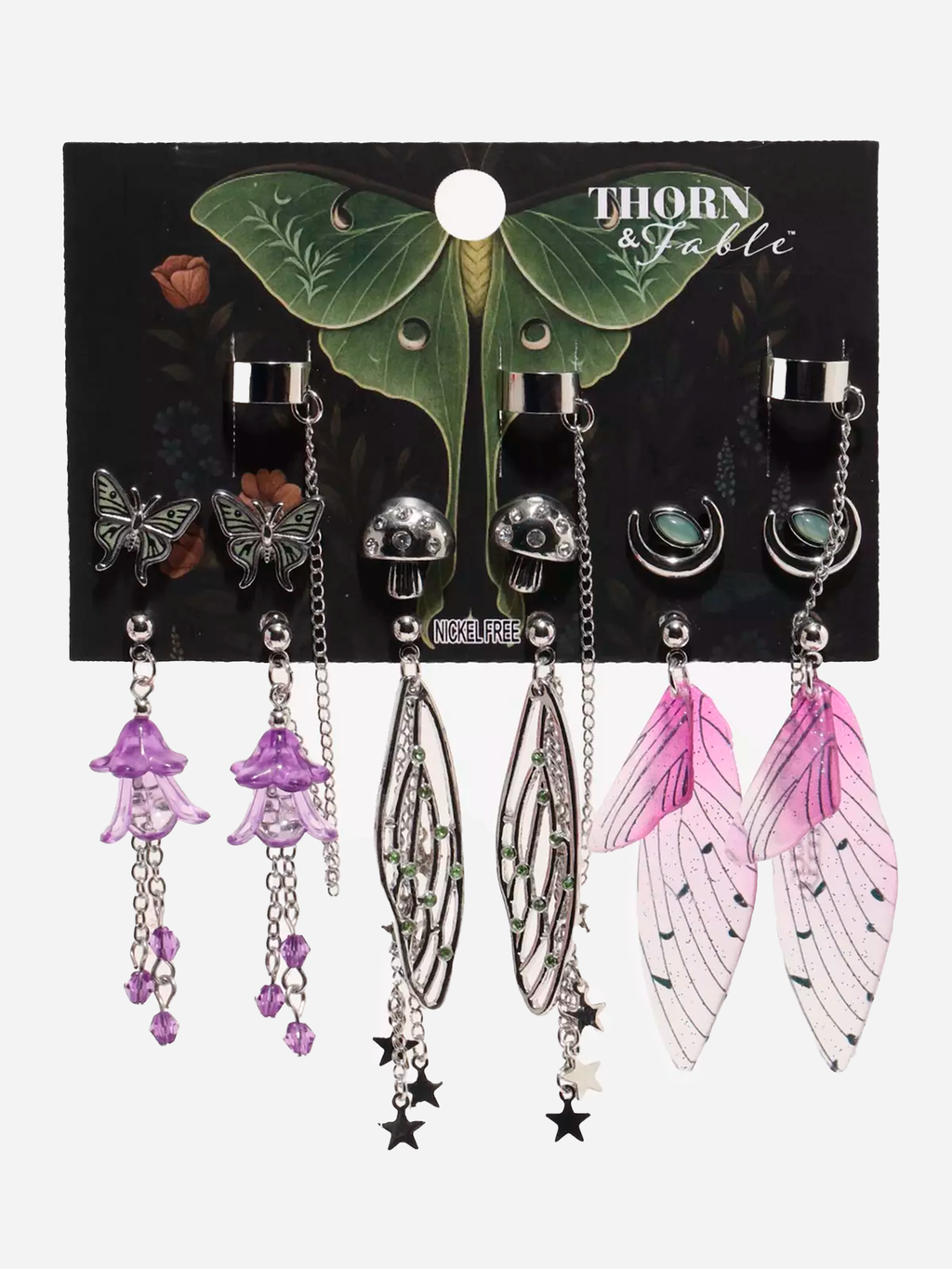 Thorn & Fable Purple Moth Wing Cuff Earring Set