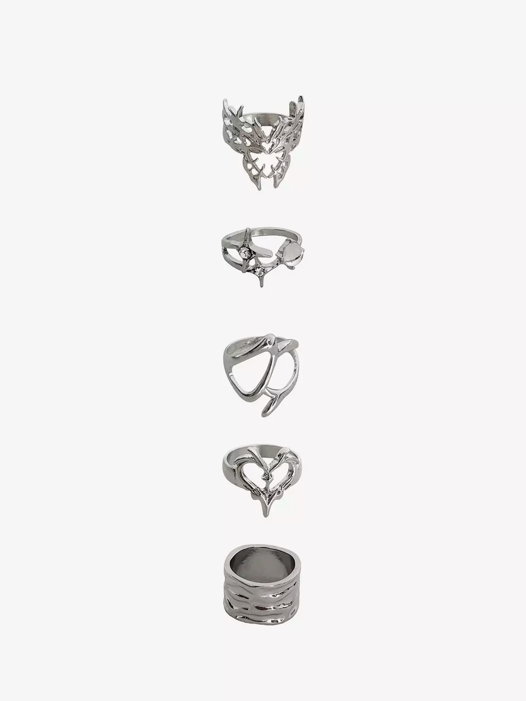 Y2K Butterfly Heart Flame Ring Set