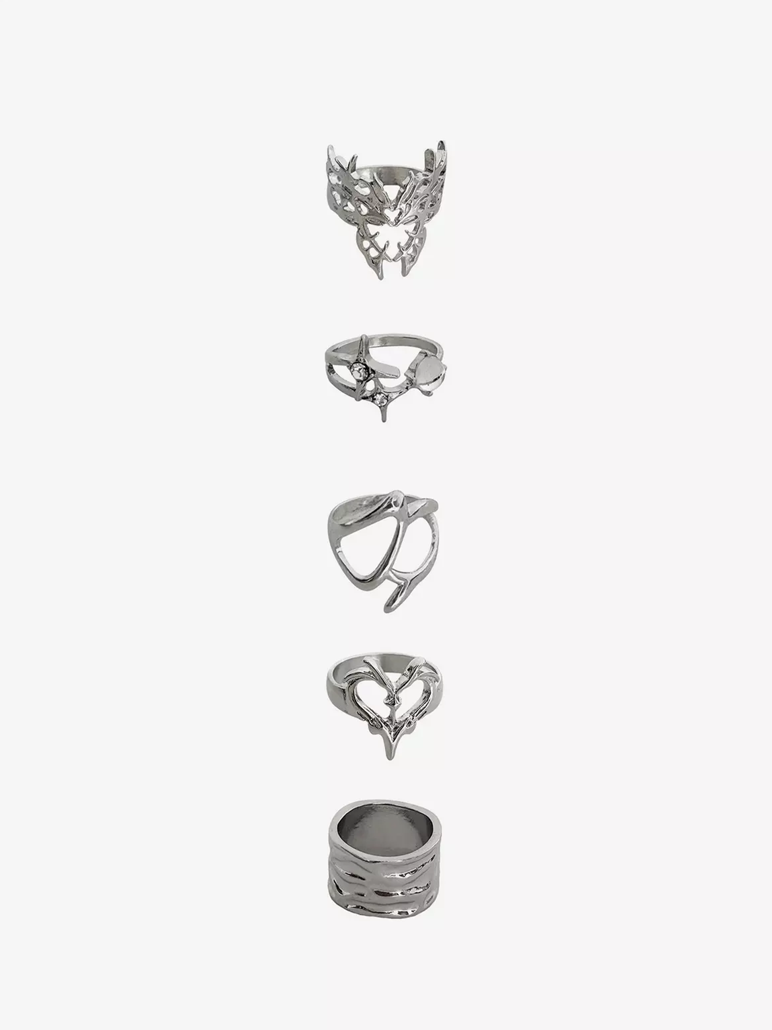 Y2K Butterfly Heart Flame Ring Set